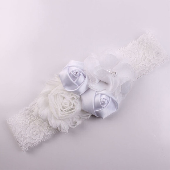 Lace & Double Satin Rose Hair Band - (GRAY) - Picture 4 of 8